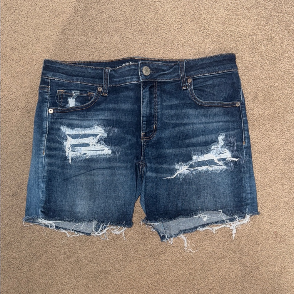 American Eagle Outfitters Dark Blue Distressed Jean Shorts